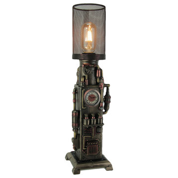 Steampunk Industrial Piping Tower Beacon Clock Mesh Table Lamp