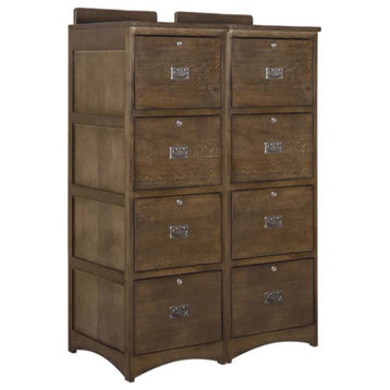 Crafters and Weavers Mission Solid Oak 4 Drawer File Cabinet - Walnut, Two