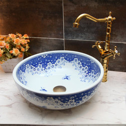 Painted Garden Flower Ceramic Washbasin - Bathroom Sinks