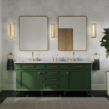 Joyce 72" Double Bathroom Vanity in Vogue Green with White Carrara Marble Top