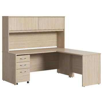 Bowery Hill L Shaped Desk with Hutch & Drawers in Natural Elm - Engineered Wood