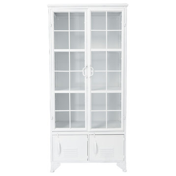 Metal Cabinet With 3 Shelves and 4 Doors, Azure White