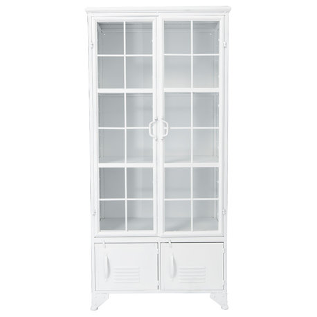 Metal Cabinet With 3 Shelves and 4 Doors, Azure White