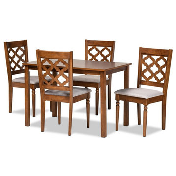 Baxton Studio Grey Fabric Upholstered and Brown Finished Wood 5-Piece Dining Set