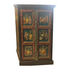 Mogulinterior - Consigned Antique Armoire Krishna Hand Painted Ancient Indian Art Cabinet - Armoires and Wardrobes