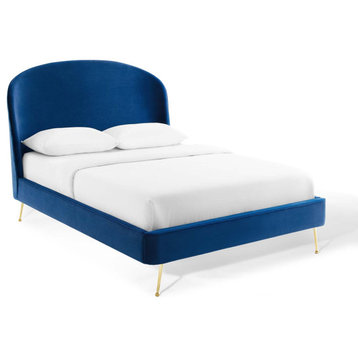 Mira Upholstered Performance Velvet Queen Platform Bed MOD-6131-NAV