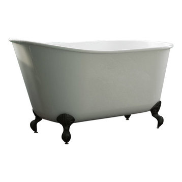 58" Cast Iron Swedish Tub Without Faucet Holes "Holt", Oil Rubbed Bronze Feet