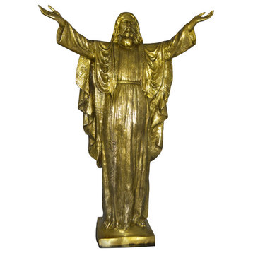 Jesus Opens His Hands Bronze Statue -  Size: 10"L x 21"W x 32"H.