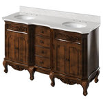 Jeffrey Alexander - Clairemont Traditional Nutmeg 60" Double Oval Sink Vanity w/ Carrara Marble Top - Jeffrey Alexander 60" Nutmeg Vanity, Clairemont-only White Carrara Marble Vanity Top, Two undermount oval bowls