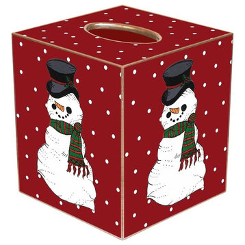 TB1244 - Snowman on Red Tiny Polka  Dot Tissue Box Cover