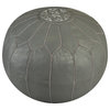 Moroccan Leather Pouf, Grey
