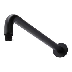 MEIR MATTE BLACK ROUND WALL SHOWER CURVED ARM 400MM - Bathroom Taps and Shower Heads