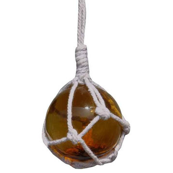 Amber Japanese Glass Ball Fishing Float With White Netting Decoration 2''