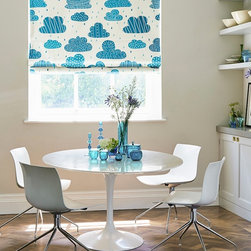 Quick Fix Washable Roman Window Shades Flat Fold , Blue Cloud - Roman Shades