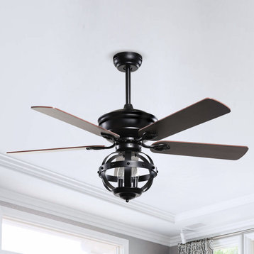 52 Black Down Rod Mounted Industrial 5 Blades Ceiling Fan with Remote Control