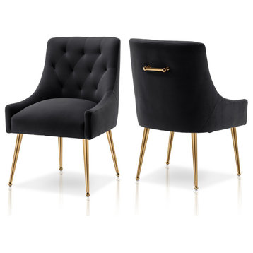 SEYNAR Elegant Velvet Dining Chairs Set of 2, Tufted Upholstered Accent Chair, Black