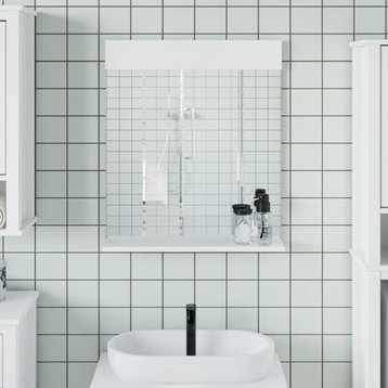 vidaXL Bathroom Mirror with Shelf Storage Vanity Mirror BERG White Solid Wood