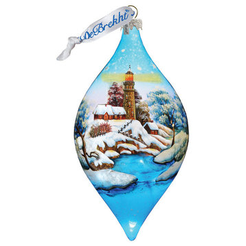 Hand Painted Scenic Glass Ornament Lighthouse Glass