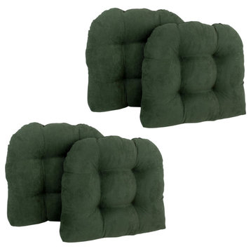 19" U-Shaped Micro Suede Tufted Dining Chair Cushions, Set of 4, Hunter Green