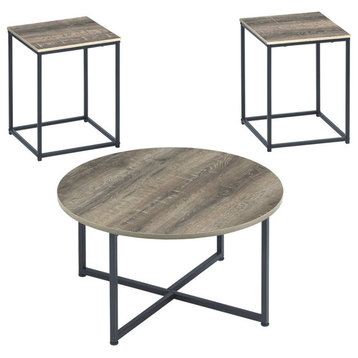Benzara BM190103 Wooden Table Set with Sturdy Metal Base, S/3, Gray/Brown