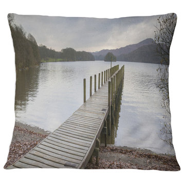 Wooden Jetty on Lake District Wooden Sea Bridge Throw Pillow, 18"x18"