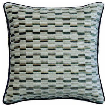 Designer 14"x14" Pattern Blue Jacquard Silk Throw Pillow Covers, Brick Together