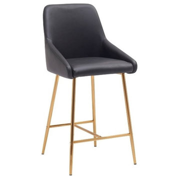 Plata Import Naila 26" Gold Counter Stool in Black Faux Leather (Set of 2)