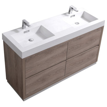 Bliss 60" Double Sink Butternut Free Standing Modern Bathroom Vanity