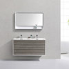 DeLusso 48" Double Sink Wall Mount Bathroom Vanity, Ocean Gray, High Gloss White
