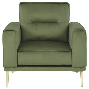 Modern Accent Chair, Cilindrical Metal Legs With Comfortable Velvet Seat, Moss