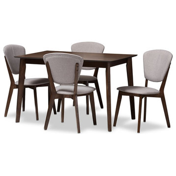 Baxton Studio Tarelle 5 Piece Dining Set in Light Gray and Brown