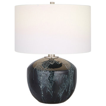 Luxe Modern Emerald Green Drip Glaze Ceramic Table Lamp 22 in Fat Dark Abstract