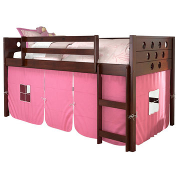 Kids Stuart Circles Low-Loft Bed With Pink Tent, Twin