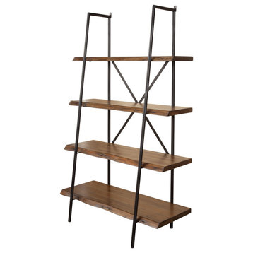 Wooden Bookshelf With A Sturdy Metal Frame And Four Shelves, Black And Brown