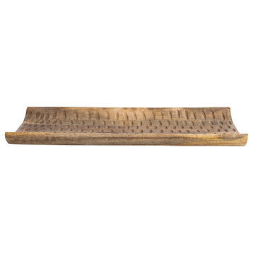 Boho Hand Carved Curved Wood Tray, Natural