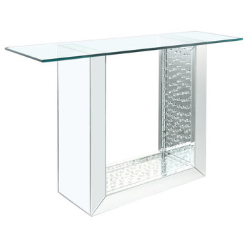 46 " Glass Top Console Table With Mirrored Sled Base, Silver