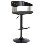 Armen Living - Larisa Adjustable Black Wood Bar Stool Black Faux Leather Bronze and Black Metal - Strike a visual impact with our stylish and comfortable Larisa adjustable bar or counter stool. A streamlined, curved backrest and seat are attained from bentwood construction to bring supreme comfort and an enjoyable dining experience to your bar or high dining table. Anchored with a crisp and clean-lined metal frame, our multifunctional and modern barstool brings an eye-catching style to your home or apartment. It includes a padded seat upholstered in faux leather which does not crack or fade easily; the material is both stain and UV resistant for easy maintenance and longevity. Thoughtfully designed and crafted from metal and engineered wood, our counter stool brings durability and elevated functionality anywhere from your kitchen to a home office. A built-in footrest and lifting mechanism vouch for a better sitting experience where individuals of all heights can adjust to their optimal comfort. Our counter stool remains the perfect complement to a kitchen island, pub table, home bar, or desk.  It comes with a 360-degree swivel function to offer maximum mobility, comfort, and convenience. The Larisa adjustable bar or counter stool easily incorporates into any home and is available in your choice of a walnut wood finish with black metal and your choice of black or gray faux leather, or a black and Golden Bronze finish with gray or black faux leather upholstery.
