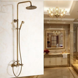 Antique Wall Mount Tub Shower Faucet with 8 inch Shower Head + Hand Shower TSA00 - Tub And Shower Faucet Sets
