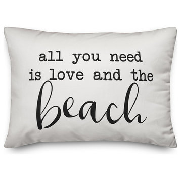 All You Need Is Love And A Beach Script Outdoor Lumbar Pillow