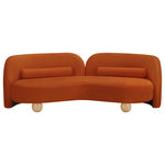 Meridian Furniture - Daphne Upholstered Chair/Loveseat/Sofa, Cognac, Velvet, Sofa - A cloud-like oasis of comfort, the Daphne cognac velvet sofa is a modern sensation. Its plush upholstery invites you to sink in and relax, while the curved design offers both support and opulence. The sofa's unique silhouette is complemented by a choice of black or natural wooden legs, allowing you to customize it to your personal taste. Whether you're looking for a stylish accent piece or a comfortable spot to unwind, the Daphne sofa is the perfect choice.