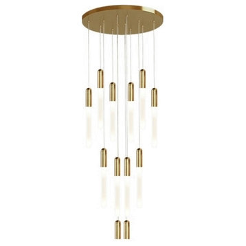 Drap Modern Long Minimalistic Hanging LED Chandelier, Gold, 12 Lights