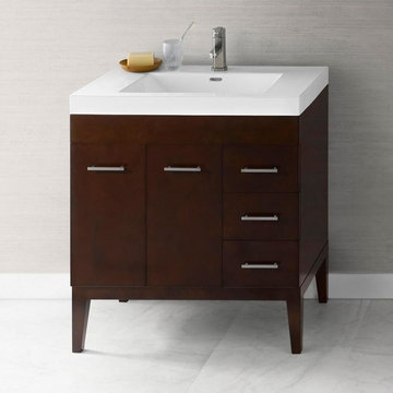 Venus 31'' Bathroom Vanity Base Cabinet in Cinnamon - Doors on Left, Wood Legs