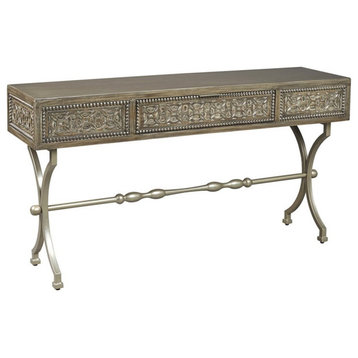 Bowery Hill Accent Console Table in Antique Gray and Champagne