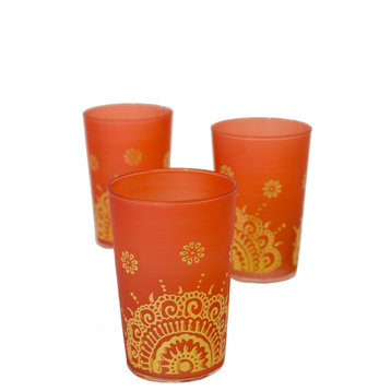 Luxury Ifrane Tea Glasses, Gold in Orange, Set of 6