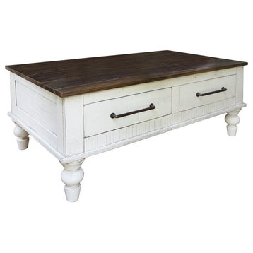 Crafters and Weavers Avalon Rustic Farmhouse 4 Drawer Coffee Table - White