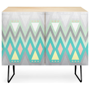 Deny Designs All Things New Credenza, Birch, Black Steel Legs