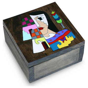 El Salvador Woman Pine Wood Box