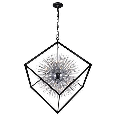 Starburst 20 Light Chandelier With Chrome & Black Finish