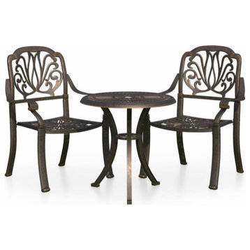 vidaXL Bistro Set Table and Chair Bistro Table 3 Piece Cast Aluminum Bronze