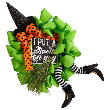 Nearly Natural W1210 26" Halloween Witch Broom and Hat Mesh Wreath